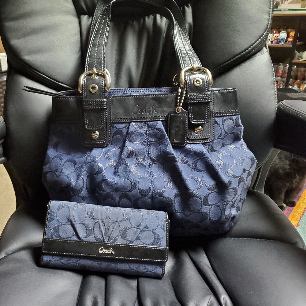 Coach Navy Purse and wallet set